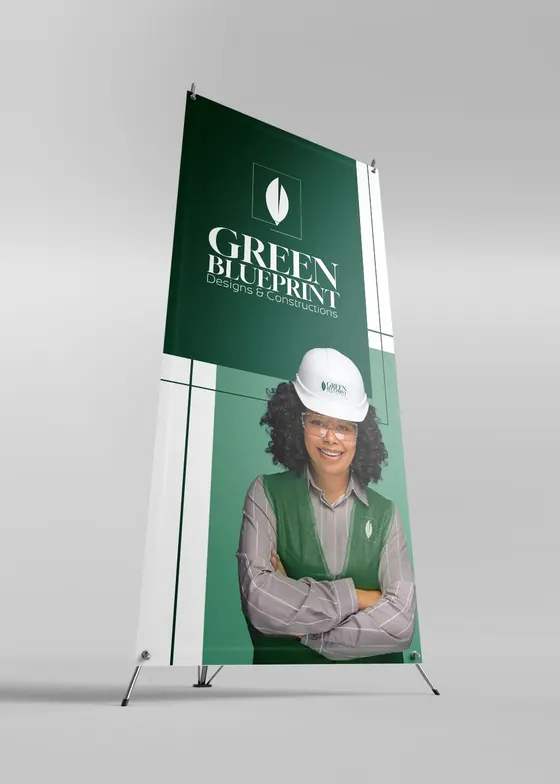 On a roll-up banner