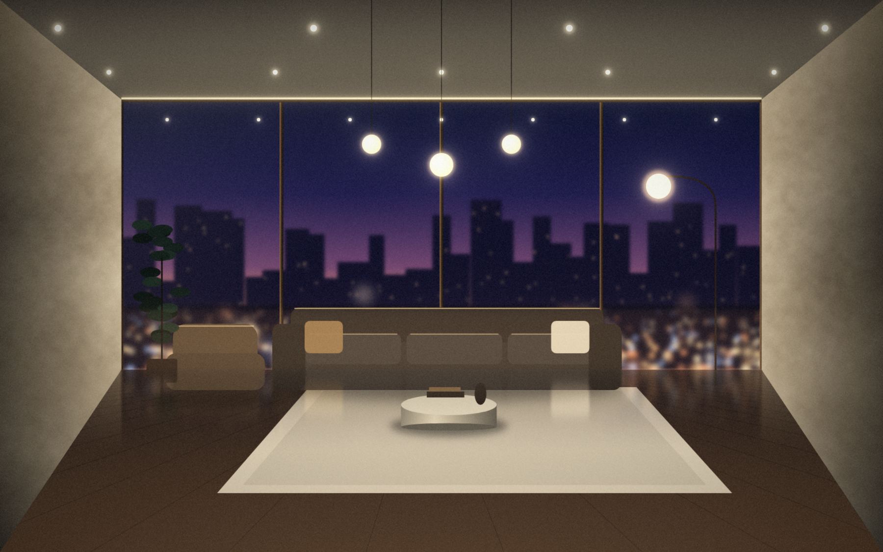 A residence living room at night, concept render
