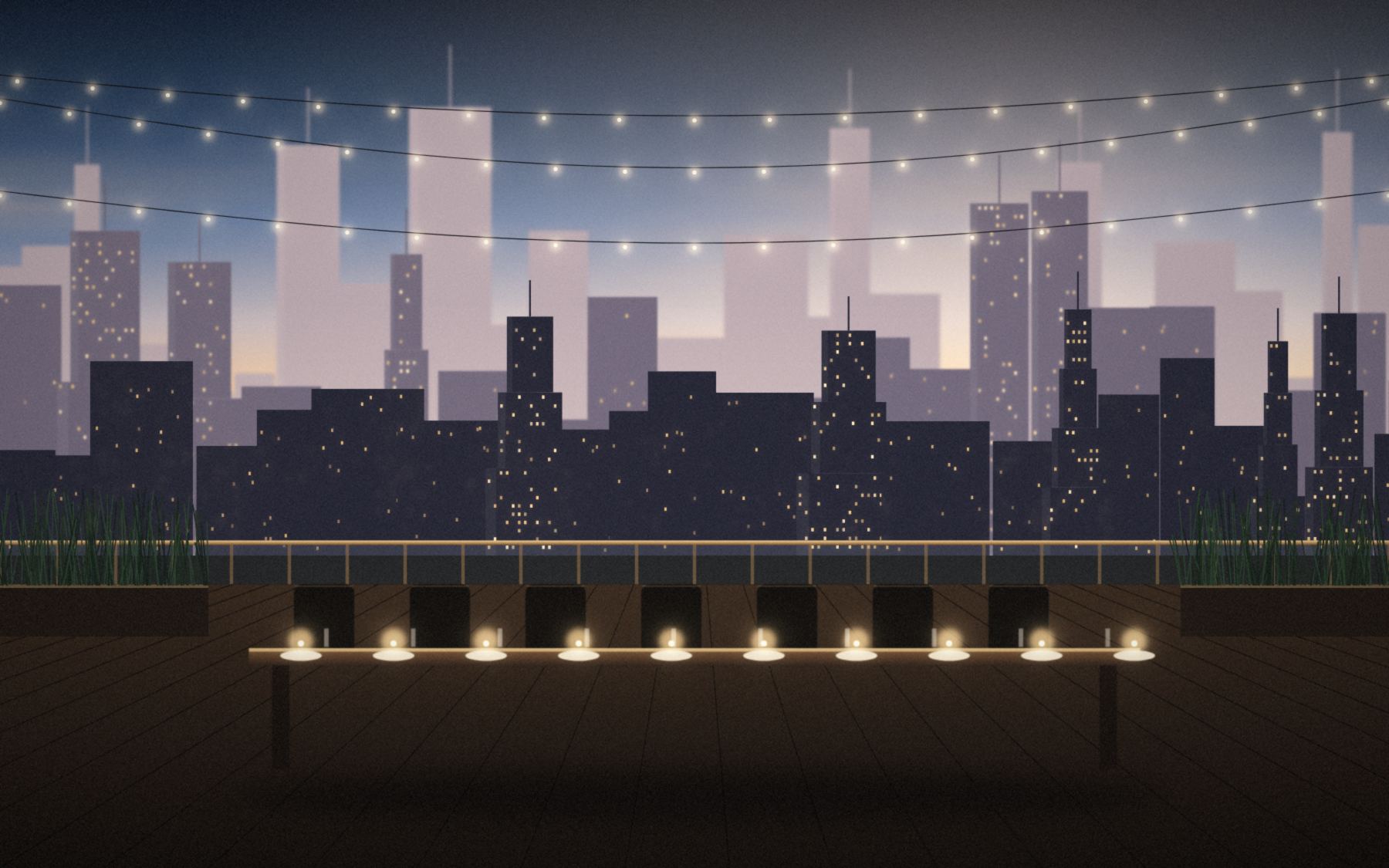 The roof terrace at dusk